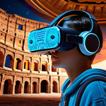 **A young person wearing a sleek, futuristic VR/AR headset, completely immersed in an interactive learning experience. Dynamic, luminous 3D holographic projections of complex human anatomy (organs, cellular structures) or ancient Roman architecture (e.g., Colosseum interior) float around them, showcasing detailed models and historical environments. The scene should convey deep immersion, wonder, and the feeling of experiencing knowledge. Sci-fi, highly detailed, vibrant colors, volumetric lighting, digital art, ultra-realistic, educational context.**